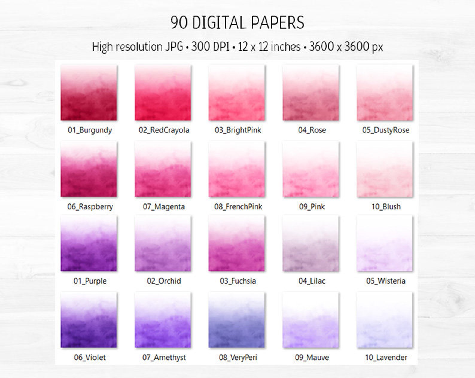 Ombre Watercolor Digital Paper Pack Bundle 90 Rainbow Colors Gradient ...