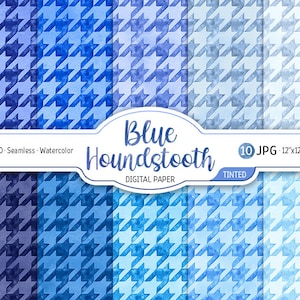 Aquarel blauw getint Houndstooth digitaal papier Pack Ombre achtergrond Baby blauw naadloos patroon Marine textuur afdrukbaar scrapbooking papier