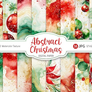 Paquete de papel digital de Navidad, salpicaduras de acuarela, salpicaduras rojas y verdes, papel de Scrapbooking imprimible, adornos navideños, fondo abstracto