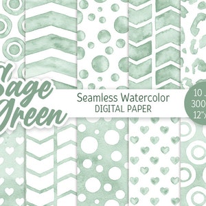 Sage Green Digital Paper Pack Acquerello Coriandoli Seamless Matrimonio Stampabile Baby Shower Ragazza sfondo Verde Leopard texture Cuore Chevron