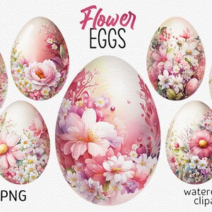 Blumen Eier Aquarell Clipart Osterei PNG Bundle Frühling Clipart Rosa Blumen Ei Instant Download Karte machen Scrapbooking kommerzielle Nutzung