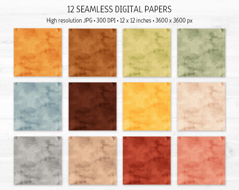 Watercolor Fall Digital Paper Pack Cozy Autumn Hues Seamless Pattern ...