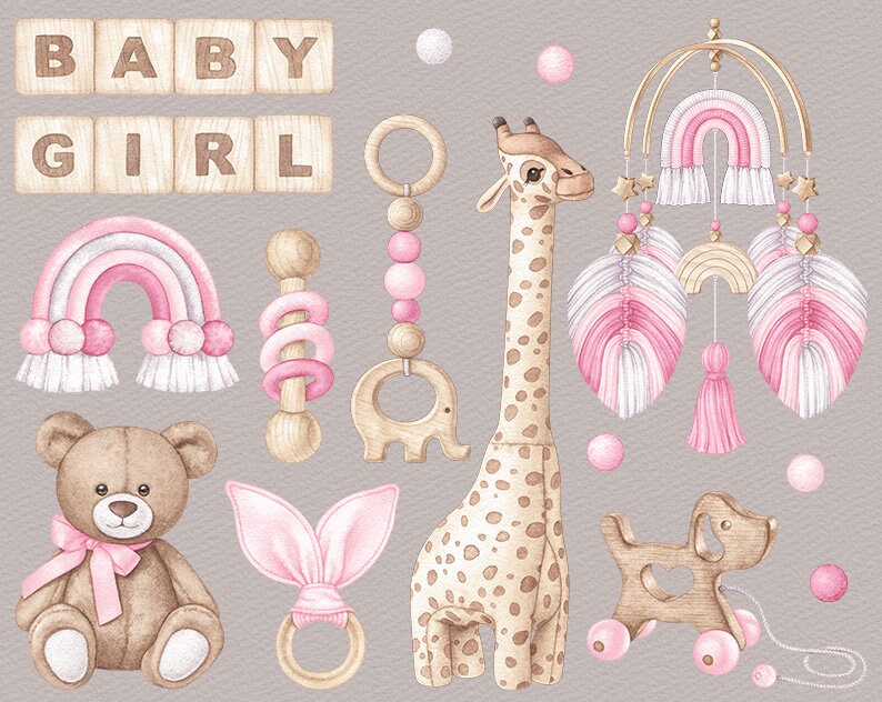 Watercolor Baby Girl Clipart Pink Baby Shower PNG Blush Newborn Clipart ...