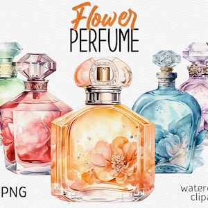 Aquarelle fleur parfum bouteilles Clipart Pastel parfum PNG Bundle mode Clip Art beauté Illustration Téléchargement instantané Utilisation commerciale