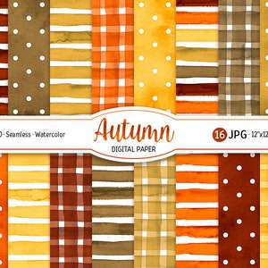 Watercolor Autumn Digital Paper Pack Cozy Fall Seamless Pattern Polka ...