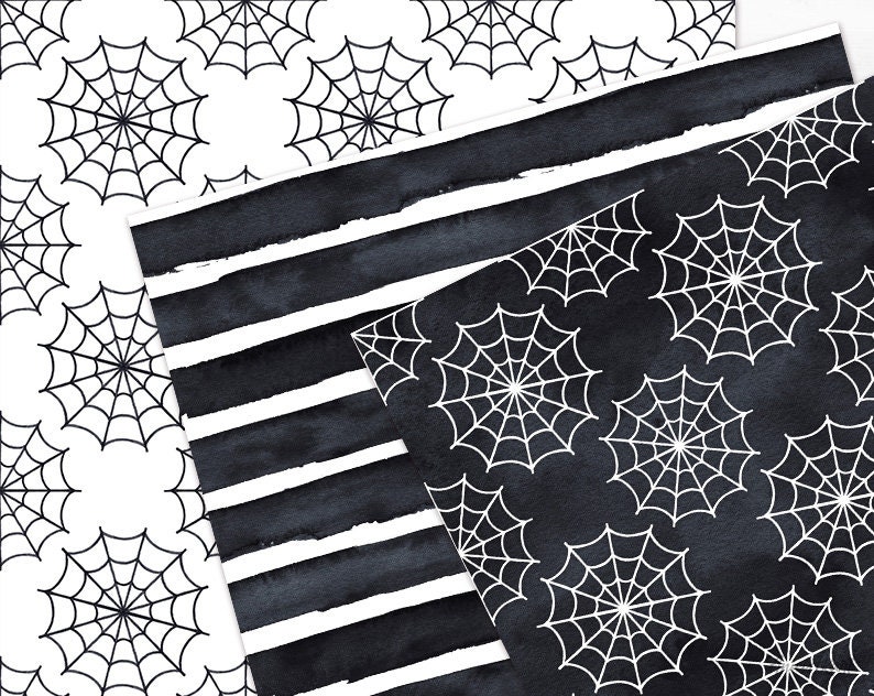Black & White Halloween Digital Paper Pack Watercolor Seamless Pattern ...