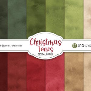 Paquete de papel digital navideño de acuarela con tonos festivos, patrón sin costuras, papel para álbumes de recortes imprimible, fondo navideño, tonos, decoración, textura