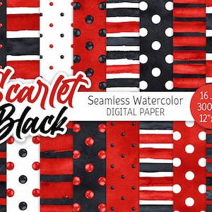 Rosso Nero Digital Paper Pack Acquerello Pois Senza Cuciture Modello Stampabile Scrapbooking Carta Acquerello Strisce Halloween sfondo