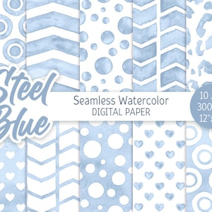 Acciaio Blu Digital Paper Pack Acquerello Coriandoli Seamless Pattern Stampabile Baby shower ragazzo Blue Leopard texture Cuore Chevron