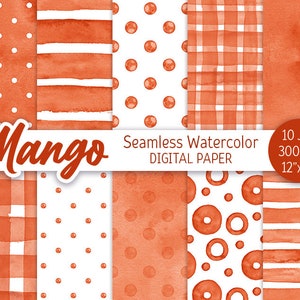 Mango Orange Seamless Pattern Aquarelle Polka Dot Digital Paper Pack Imprimable Scrapbooking Papier Aquarelle Rayures texture 12x12 JPEG