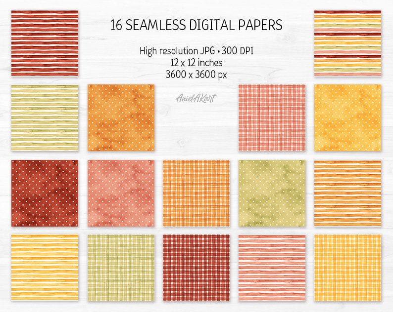 Watercolor Fall Digital Paper Pack Cozy Autumn Seamless Pattern Polka ...
