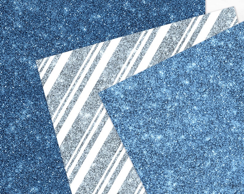 Blue and Silver Glitter Digital Paper Pack Sparkle Seamless Pattern ...