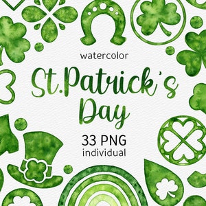 Aquarel St. Patrick's Day Clipart Ierse PNG Green Shamrock Clipart vierblad klaver clipart Handgetekende graphics Rainbow Commercieel gebruik