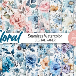 Watercolor Floral Digital Paper Pack Flower Seamless Pattern Printable Spring Floral Scrapbooking Paper Flower background Commercial Use
