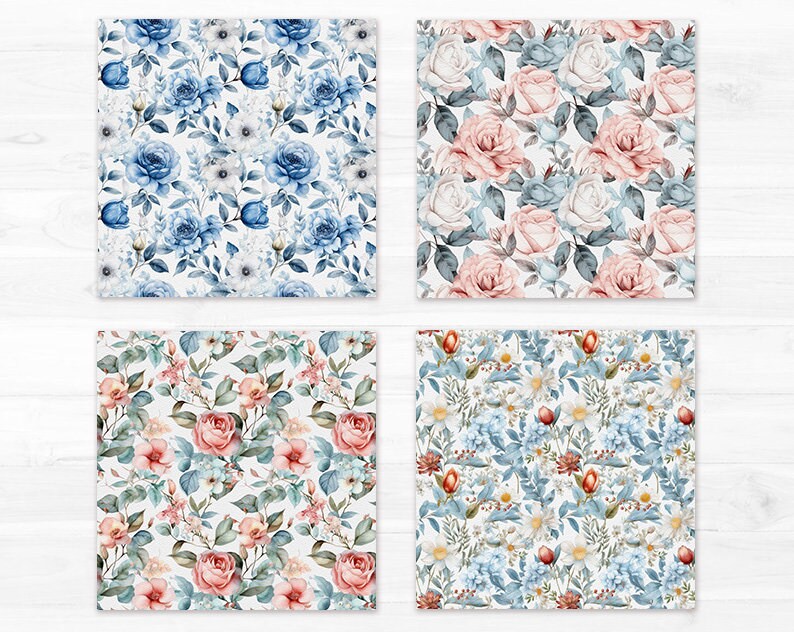 Watercolor Floral Digital Paper Pack Flower Seamless Pattern Printable ...