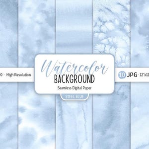 Steel Blue Watercolor Background Abstract Light Wedding Digital Paper Pack Pastel Baby Seamless Pattern Dusty Printable Scrapbooking Paper