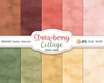Akvarell jordgubbsstuga digitalt papperspaket abstrakt sömlöst mönster söta bär utskrivbara scrapbookingpapper skräpjournal bakgrund