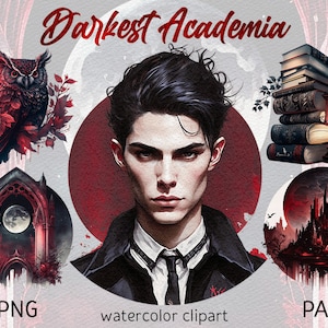 Watercolor Darkest Academia Clipart Pack Dark academia PNG Gothic aesthetic Fantasy Clipart Gothic Bundle Instant Download Commercial Use