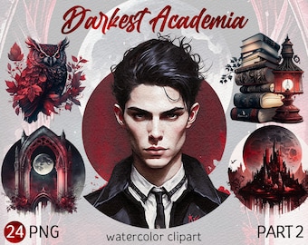 Watercolor Darkest Academia Clipart Pack Dark academia PNG Gothic aesthetic Fantasy Clipart Gothic Bundle Instant Download Commercial Use