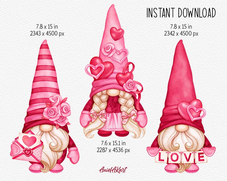 Watercolor Valentine Gnomes PNG Clipart Valentine's Day PNG Handpainted ...