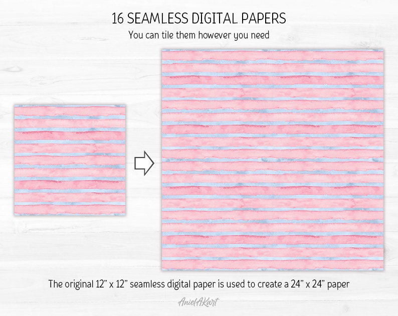 Blush Pink and Blue Seamless Pattern Watercolor Polka Dot Digital Paper ...
