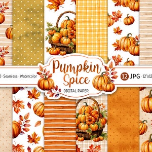 Paquete de papel digital Pumpkin Spice Acuarela Otoño Patrón sin costuras Acogedor Otoño Imprimible Scrapbooking Papel Acción de Gracias Fondo Descargar