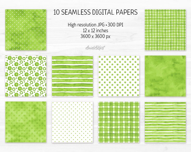 Green Seamless Pattern Watercolor Polka Dot Digital Paper Pack ...