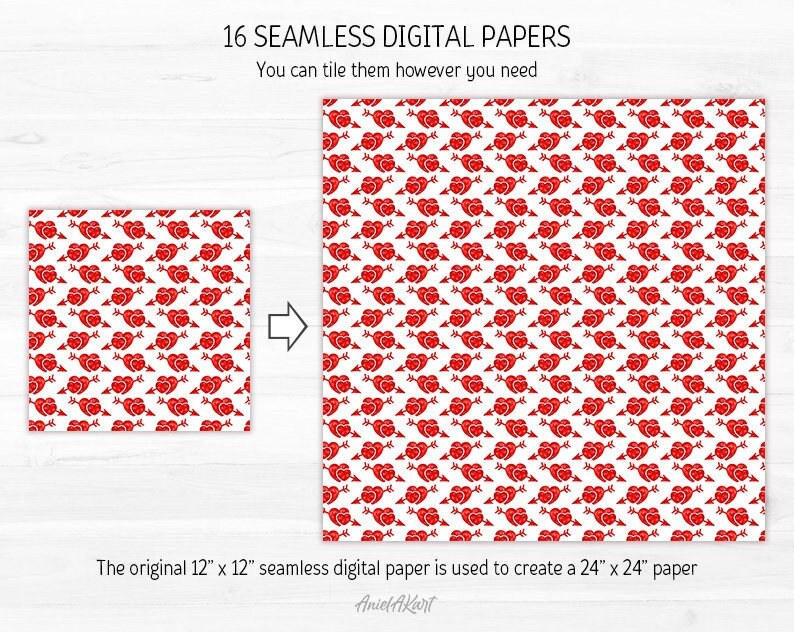 Red & White Valentine Day Digital Paper Pack Watercolor Love Seamless ...