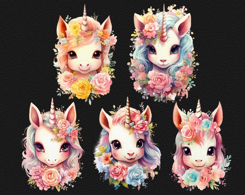 Watercolor Unicorn Clipart Fantasy Clip Art Cute Rainbow Baby Unicorn ...