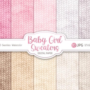 Pack de papier numérique pull bébé fille aquarelle fard à joues rose pastel transparente motif tricot confortable papier scrapbooking imprimable papier nouveau-né