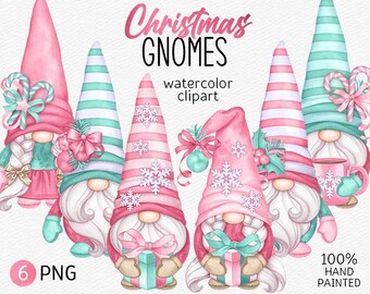 Rosa jultomtar PNG clipart Jul clipart Söta tomtar Handritade akvarell clipart Nordiska tomtar Direkt nedladdning Kommersiell användning