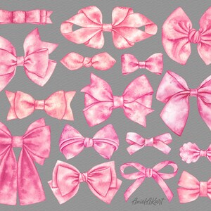Watercolor Pink Bows Clipart Handpainted Pastel Pink Bows PNG Digital ...