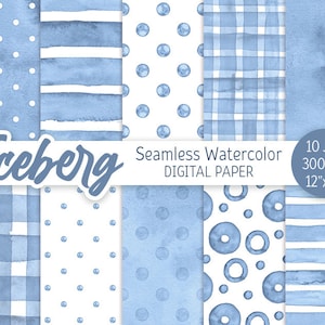Bleu Seamless Pattern Aquarelle Polka Dot Digital Paper Pack Winter Printable Scrapbooking Paper Light blue background téléchargement instantané