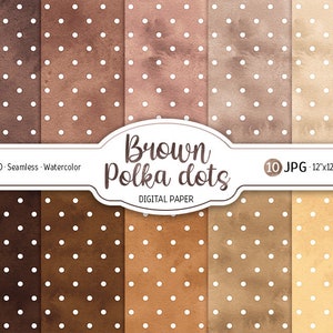 Brown Polka Dot Aquarela Fundo Marrom Ombre Pacote de papel digital Padrão sem costura Tons de café Texturas Design de papel para scrapbook para impressão