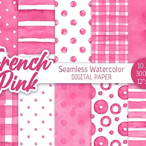 Rose Seamless Pattern Aquarelle Polka Dot Pink Digital Paper Pack Printable Wedding background Aquarelle Rayures Baby shower girl texture