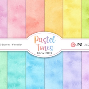Pack de papier numérique aquarelle pastel teintes arc-en-ciel pastel transparente motif scrapbooking imprimable papier de fond tons doux texture de décor