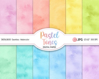 Pastel aquarel digitale papier Pack pastel regenboog tinten naadloze patroon afdrukbare scrapbooking papier achtergrond zachte tinten decor textuur