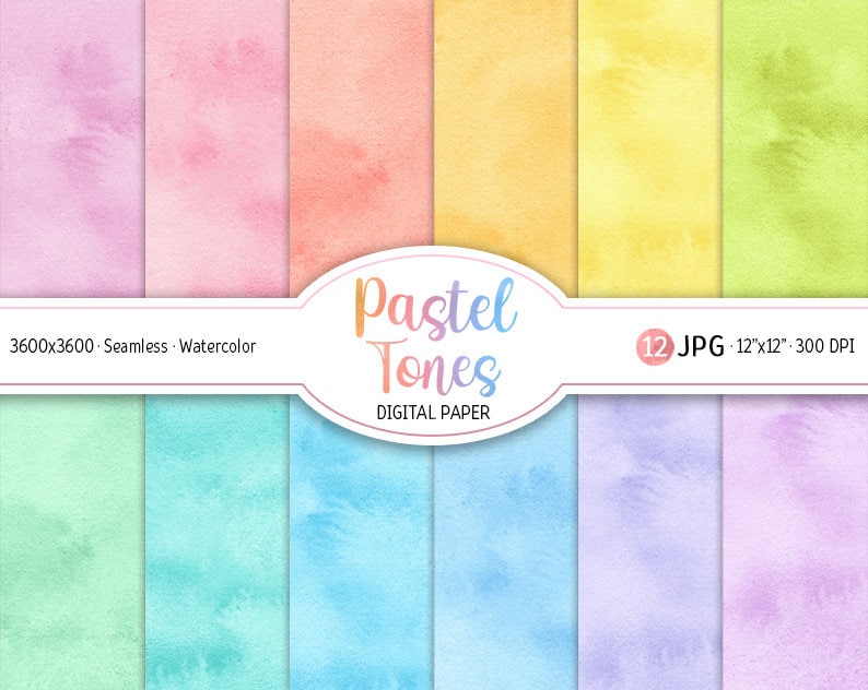 Pastel Watercolor Digital Paper Pack Pastel Rainbow Hues Seamless ...