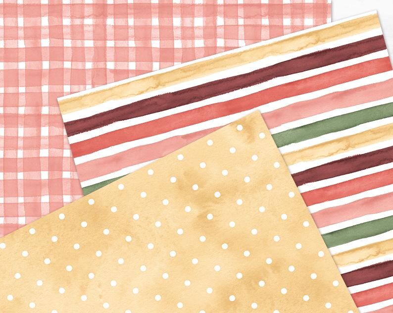 Red Pattern Printable Paper Watercolor Strawberry Cottage Digital Paper Pack Sweet Berry Seamless ...