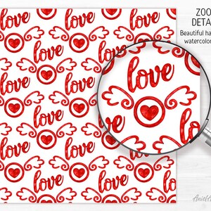 Red & White Valentine Day Digital Paper Pack Watercolor Love Seamless ...