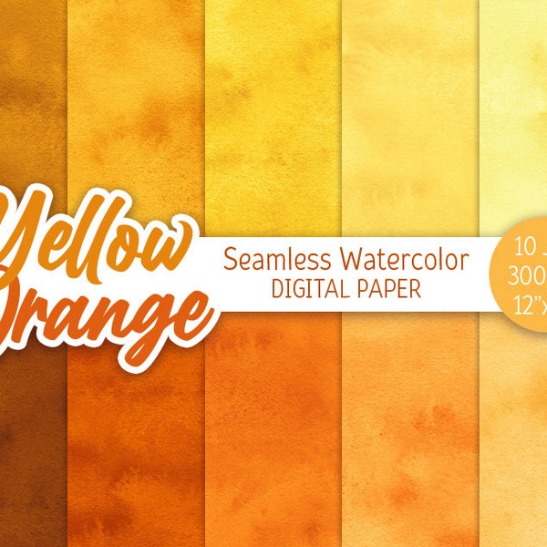 Yellow Orange Watercolor Background Ombre Digital Paper Pack Seamless Pattern Yellow Textures Clipart Printable Scrapbooking Paper Design