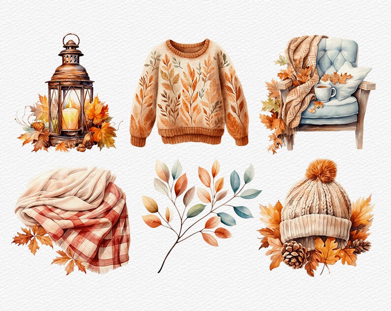 Warm Fall Watercolor Clipart Cozy Autumn PNG Graphics Girl Illustration ...