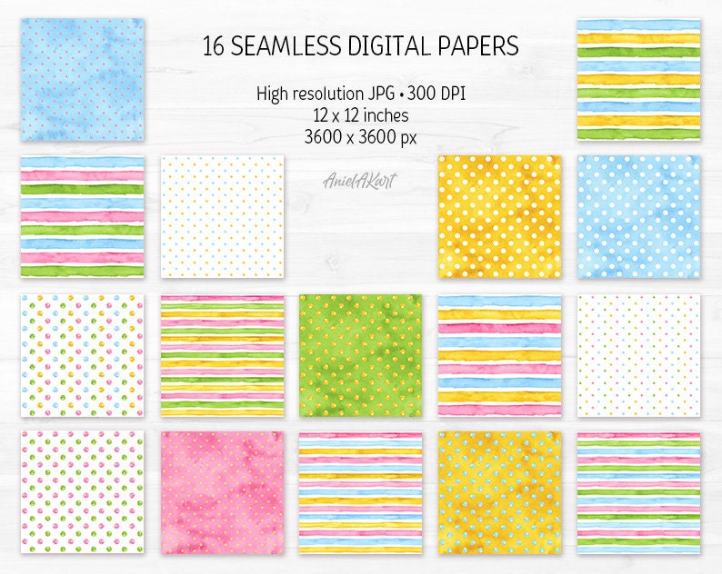 Easter Digital Paper Pack Watercolor Polka Dot Seamless Pattern ...