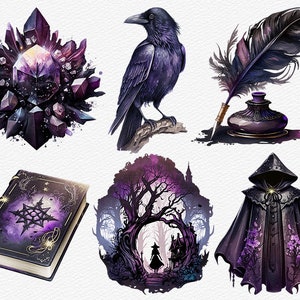 Watercolor Dark Witch Clipart Pack Witchcraft PNG Gothic Aesthetic ...