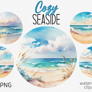 Aquarell Meer Clipart Bundle Meereswellen Strand PNG gemütliche ästhetische Seelandschaft PNG Sommer Urlaub PNG Rest Ozean Resort Instant Download