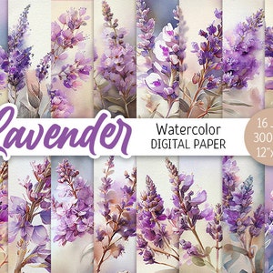 Aquarell Lavendel Digital Paper Pack Blumen Blüte druckbare Scrapbooking Papier Provence Blumen Frühling Hintergrund Hochzeit Einladungskarte
