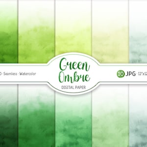 Verde Ombre Acuarela Fondo Verde Paquete de Papel Digital Tonos Verdes Patrón Sin Costuras Texturas Imprimibles Clipart Scrapbooking Diseño de Papel