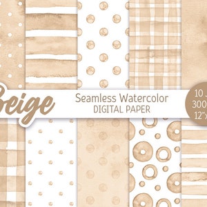 Beige Seamless Pattern Acquerello Pois Digital Paper Pack Stampabile Scrapbooking Carta Acquerello Strisce Solid Background 12x12 JPEG