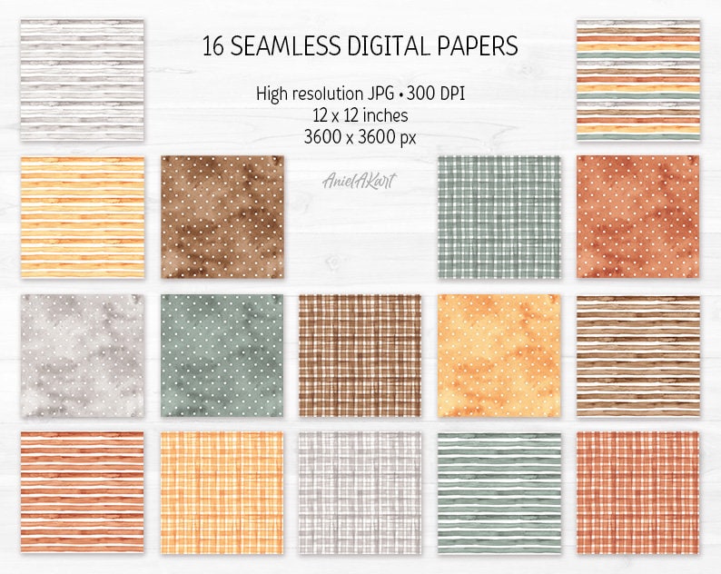Watercolor Boho Tones Digital Paper Pack Natural Boho Seamless Pattern ...
