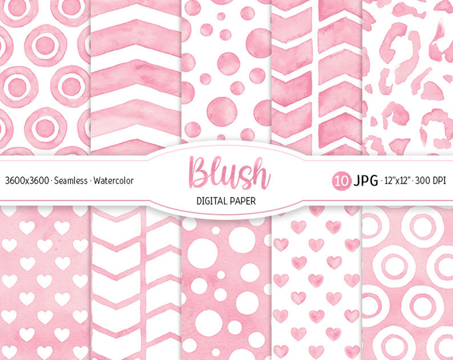 Blush Pink Digital Paper Pack Watercolor Confetti Seamless Pattern ...